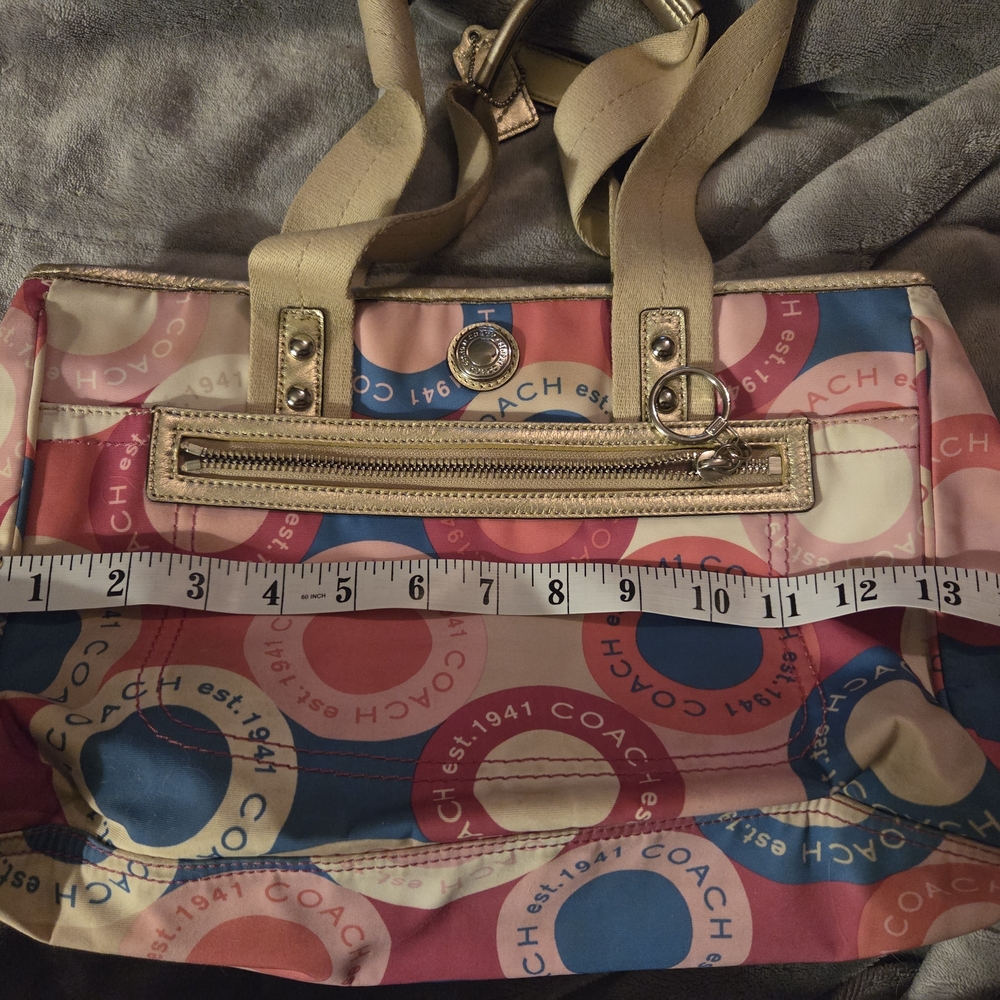 Coach Pink and Blue Circle Pattern Tote